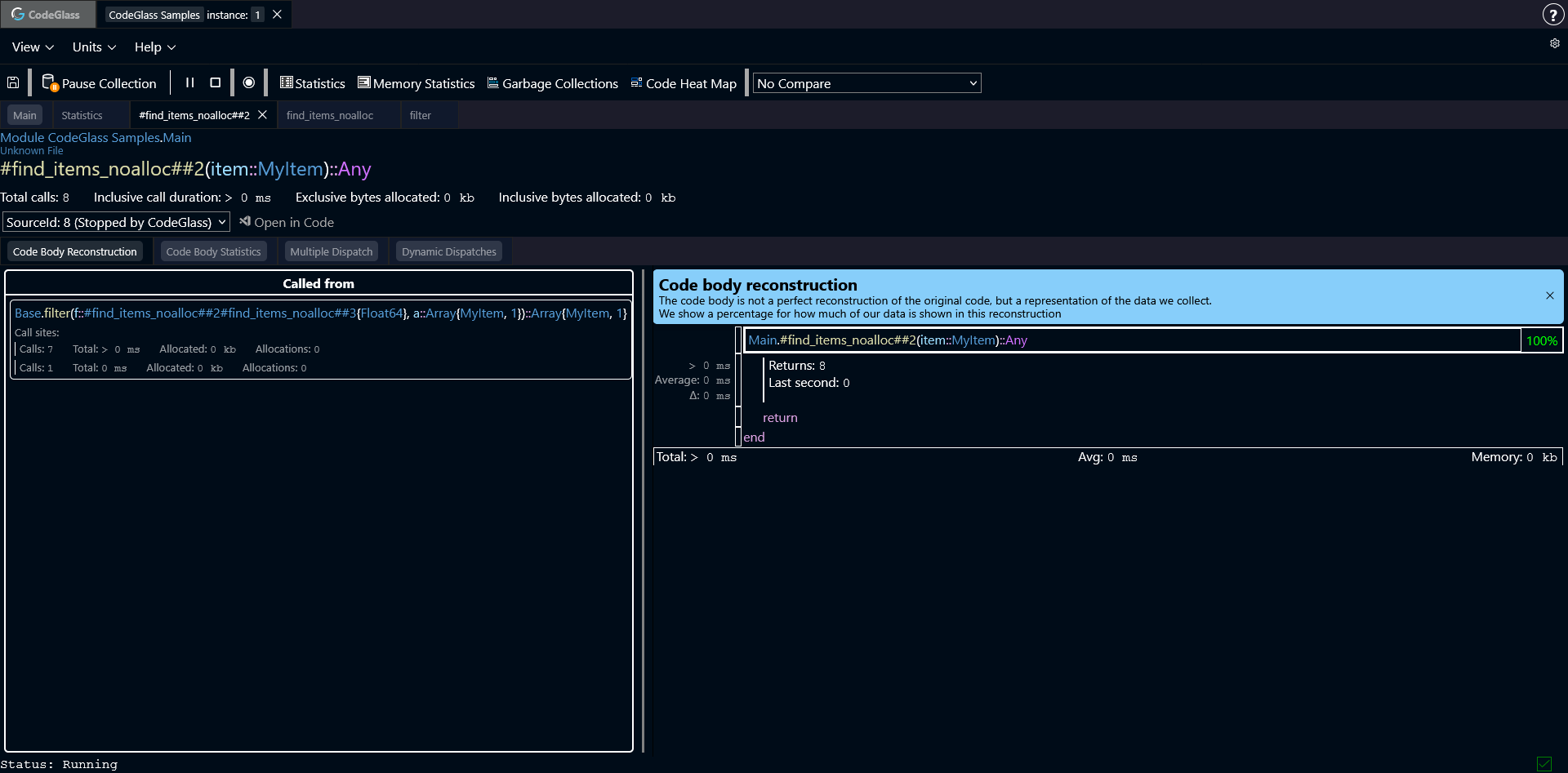 Find Items NoAlloc Lambda Function